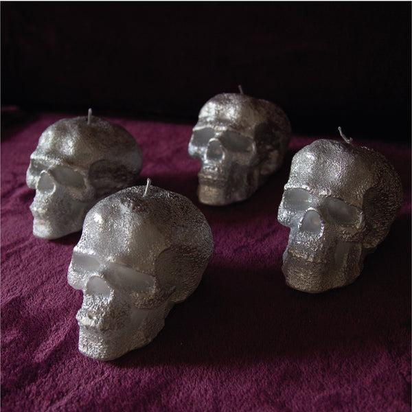 CANDWAX Silver Small Skull Candles - 4 PCS