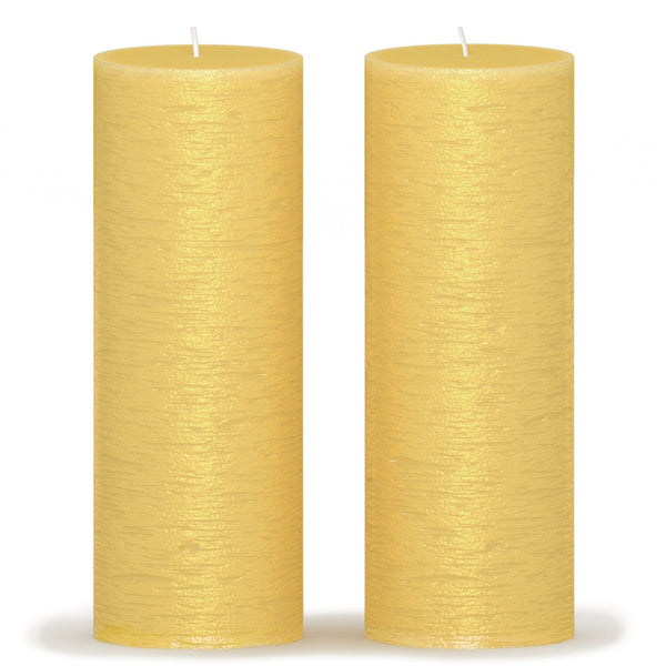CANDWAX Gold Pillar Candles 8" - Set of 2pcs
