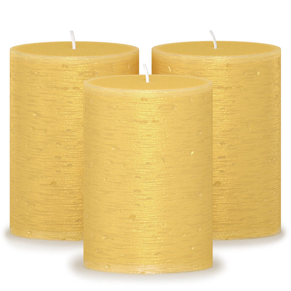 CANDWAX Gold Pillar Candles 4" - Set of 3pcs