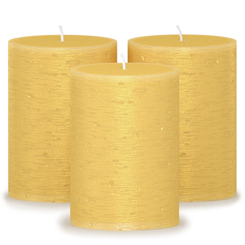 CANDWAX Gold Pillar Candles 4" - Set of 3pcs