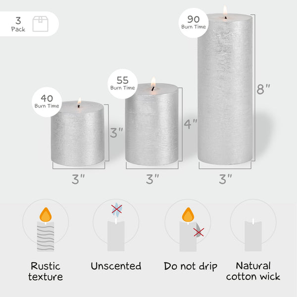 CANDWAX Silver Pillar Mix - 3 inch, 4 inch & 8 inch