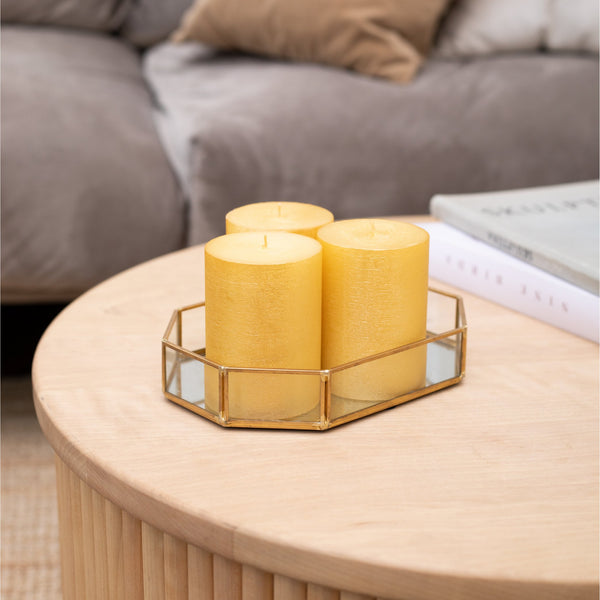 CANDWAX Gold Pillar Candles 4" - Set of 3pcs