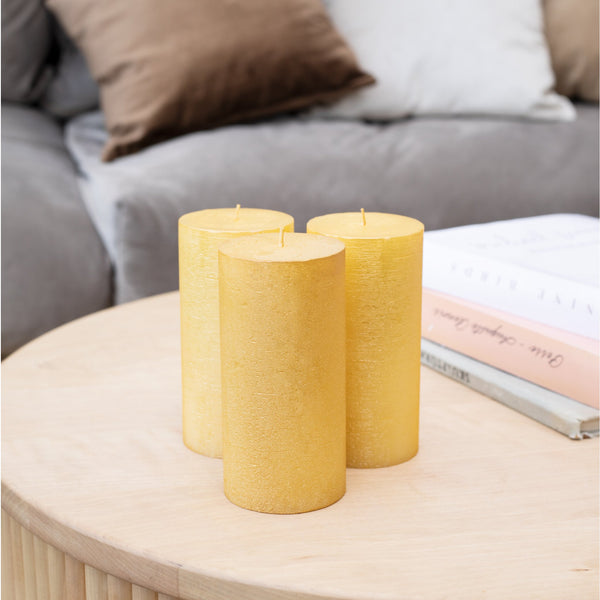 CANDWAX Gold Pillar Candles 6" - Set of 3pcs
