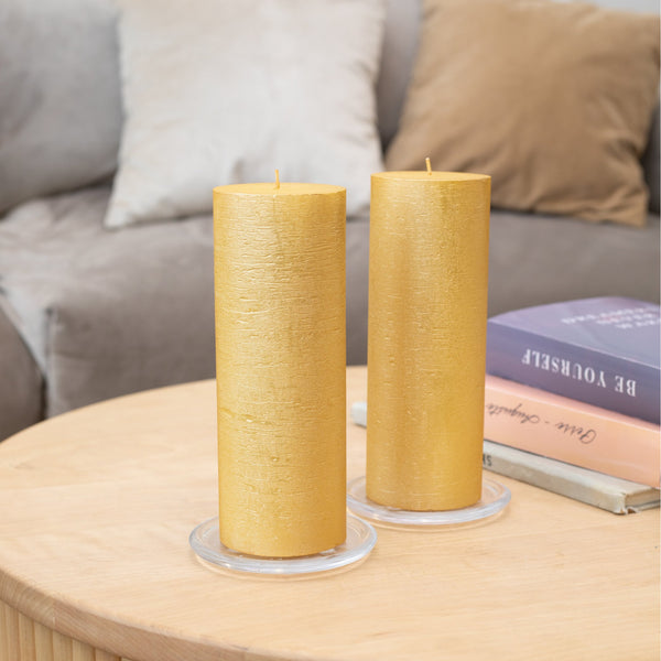 CANDWAX Gold Pillar Candles 8" - Set of 2pcs