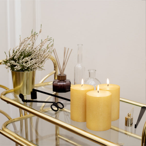CANDWAX Gold Pillar Candles 4" - Set of 3pcs