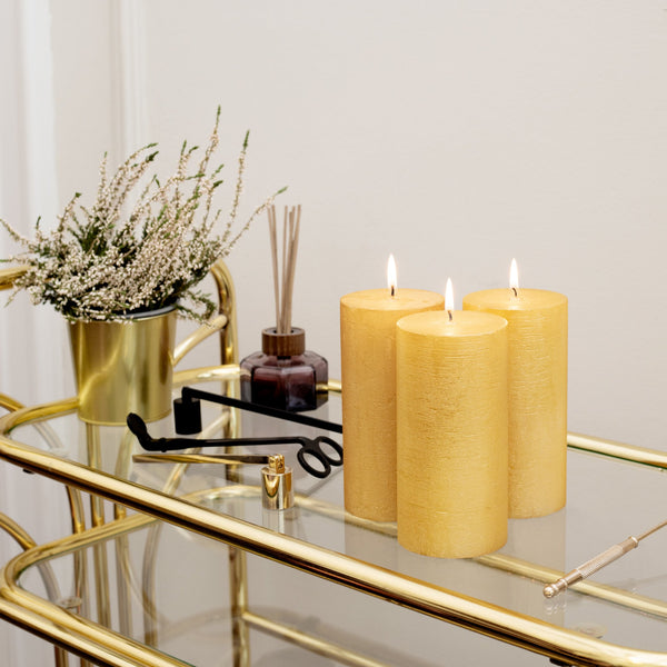 CANDWAX Gold Pillar Candles 6" - Set of 3pcs