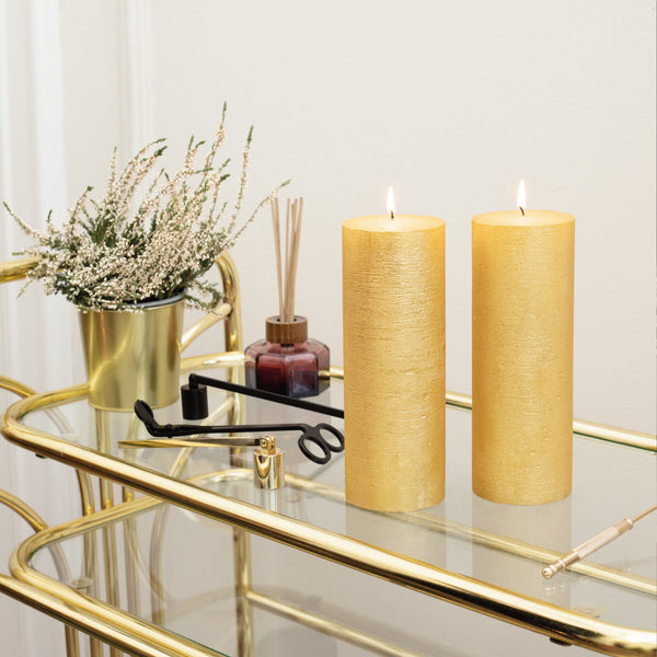 CANDWAX Gold Pillar Candles 8" - Set of 2pcs