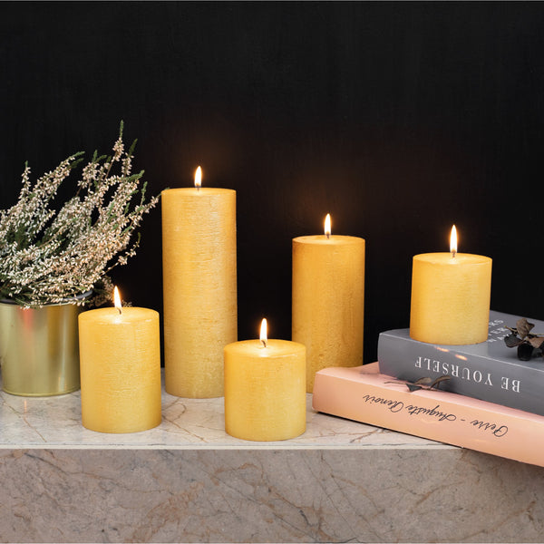 CANDWAX Gold Pillar Candles 8" - Set of 2pcs