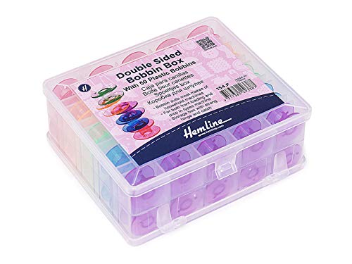 Tacony Box Dbl Sd w/50, Clear W/Assorted Bobbin Colors