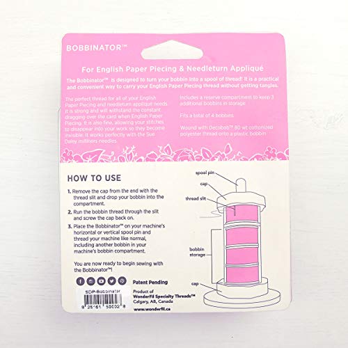 WonderFil Bobbinator Sue Daley Designs Specialty Threads, 10 x pre-Wound Bobbins. Decobob, 2-Ply 80wt Cottonized Soft Polyester Silk-Like Thread Fine Sewing English Paper Piecing EPP Applique Sewing