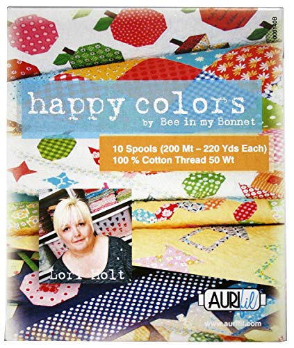 Aurifil Thread Set HAPPY COLORS By Lori Holt 50wt Cotton 10 Small (220 yard) Spools