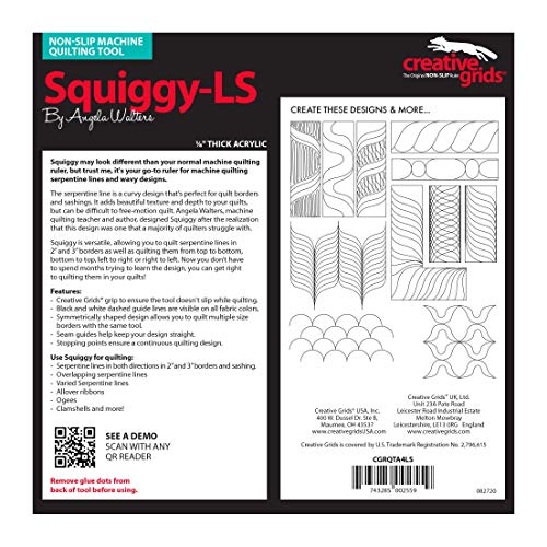 Creative Grids Non-Slip Low Shank Machine Quilting Ruler Template - Squiggy-LS - cgrQTA4LS