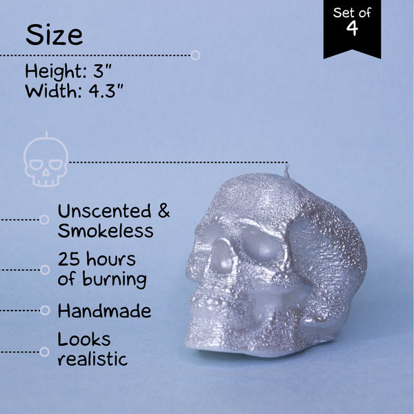 CANDWAX Silver Small Skull Candles - 4 PCS