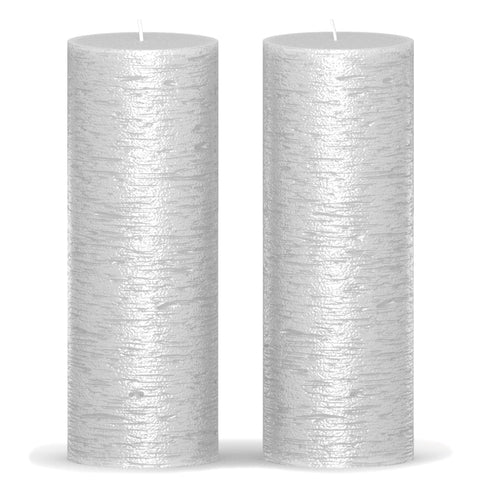 CANDWAX Silver Pillar Candles 8" - Set of 2 pcs