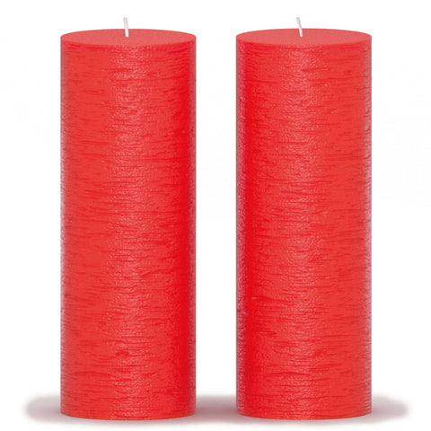 CANDWAX Red Pillar Candles 8" - Set of 2pcs