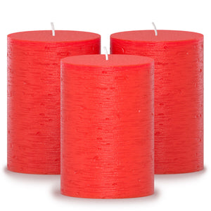 CANDWAX Red Pillar Candles 4" - Set of 3pcs