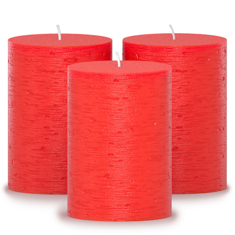 CANDWAX Red Pillar Candles 4" - Set of 3pcs