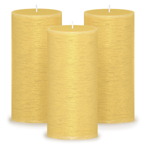 CANDWAX Gold Pillar Candles 6" - Set of 3pcs