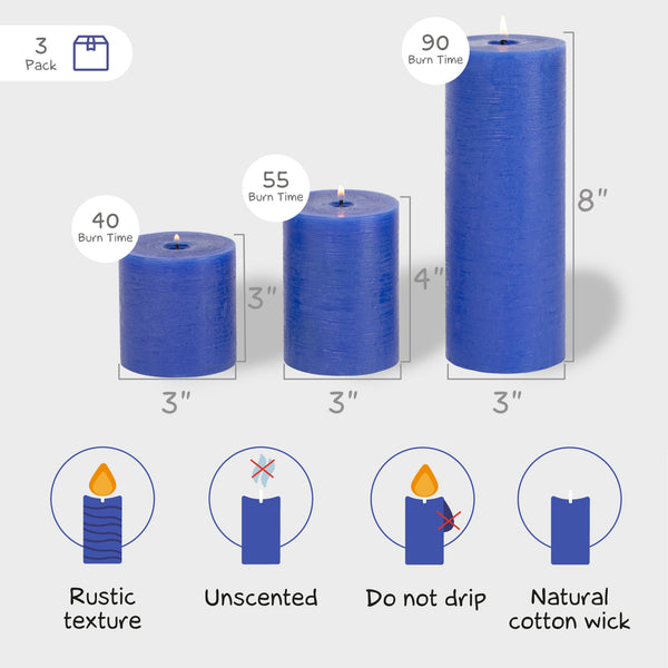 CANDWAX Blue Pillar Mix - 3 inch, 4 inch & 8 inch