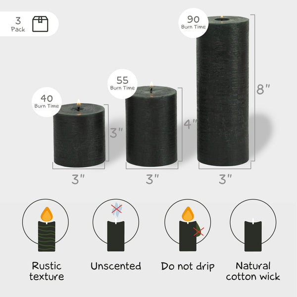 CANDWAX Black Pillar Mix - 3 inch, 4 inch & 8 inch