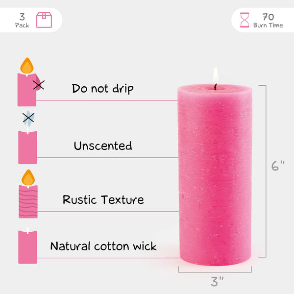 CANDWAX Pink Pillar Candles 6" - Set of 3pcs