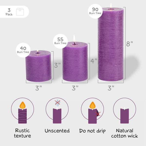CANDWAX Purple Pillar Mix - 3 inch, 4 inch & 8 inch