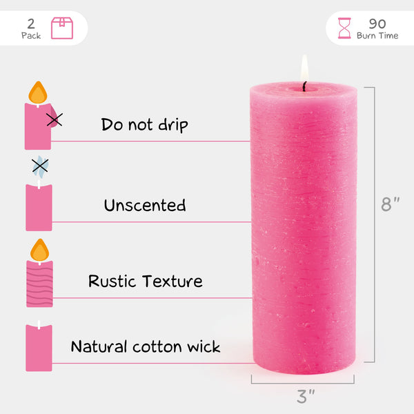 CANDWAX Pink Pillar Candles 8" - Set of 2pcs
