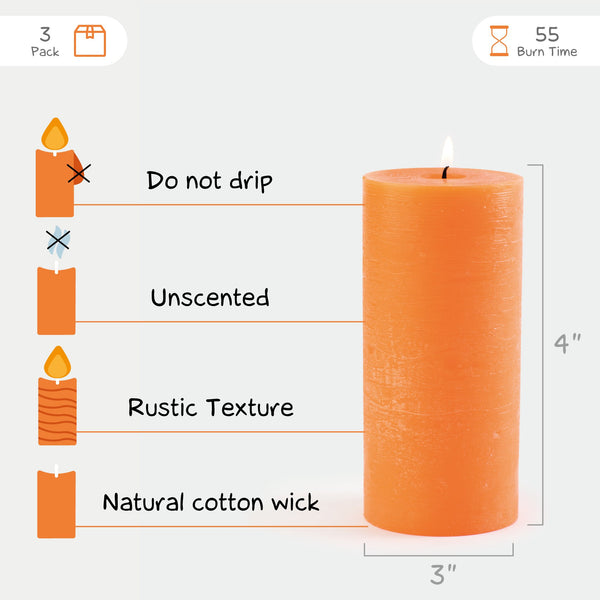 CANDWAX Orange Pillar Candles 3" - Set of 3pcs