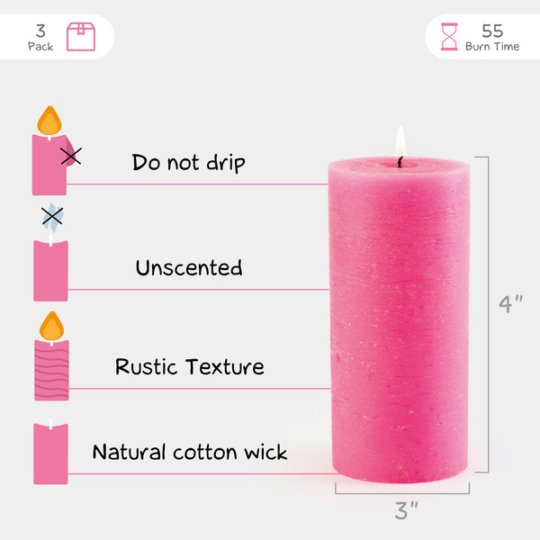 CANDWAX Pink Pillar Candles 4" - Set of 3pcs