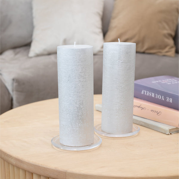 CANDWAX Silver Pillar Candles 8" - Set of 2 pcs