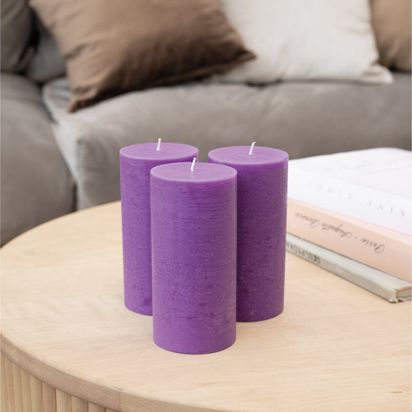 CANDWAX Purple Pillar Candles 6" - Set of 3pcs