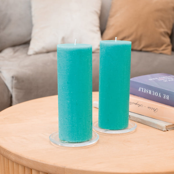 CANDWAX Turquoise Pillar Candles 8" - Set of 2pcs