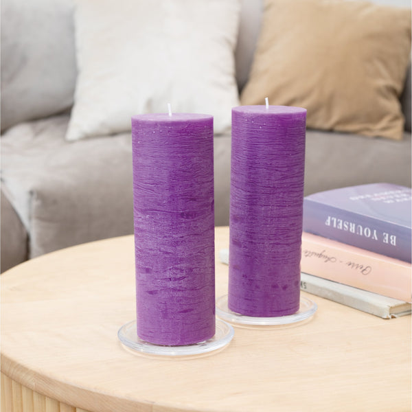 CANDWAX Purple Pillar Candles 8" - Set of 2pcs