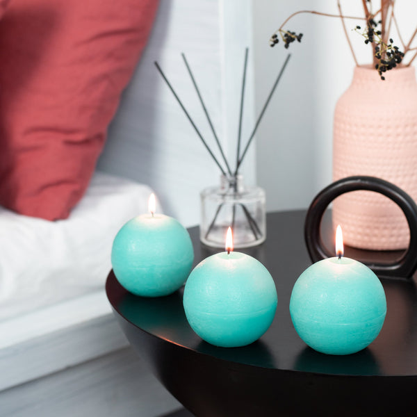 CANDWAX Turquoise Round Candles 3" - Set of 3 pcs