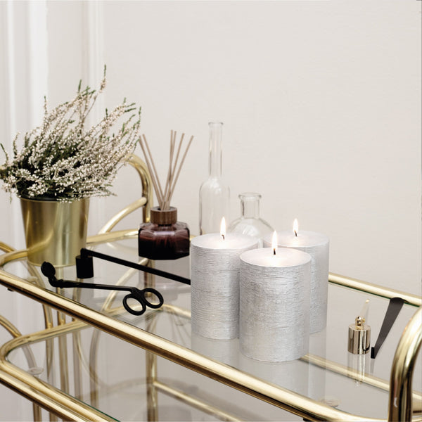 CANDWAX Sliver Pillar Candles 3" - Set of 3pcs