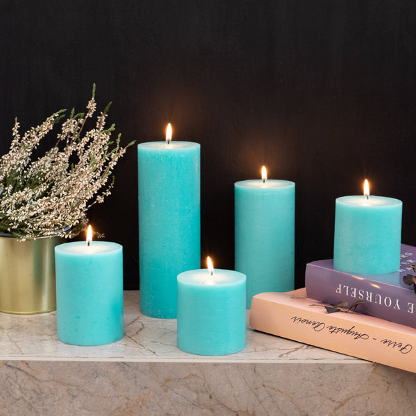 CANDWAX Turquoise Pillar Candles 4" - Set of 3pcs