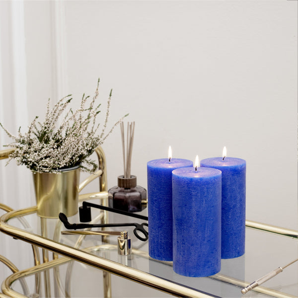 CANDWAX Blue Pillar Candles 6" - Set of 3pcs