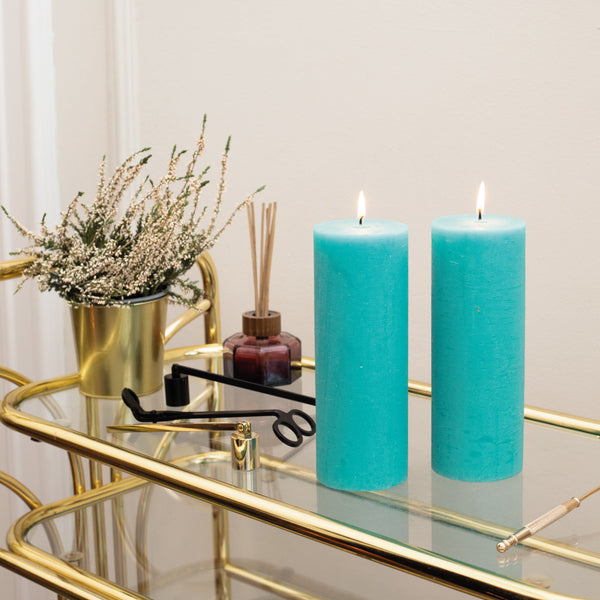 CANDWAX Turquoise Pillar Candles 8" - Set of 2pcs