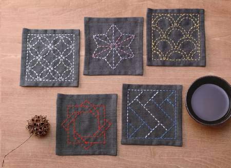 Olympus Sashiko Coasters Collection for Embroidery - 5 Pieces, Purple-Grey