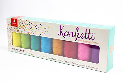 WonderFil, Specialty Thread Konfetti Pack, Double-Gassed Egyptian Cotton Thread, 50wt, Spectrum - Set of 8