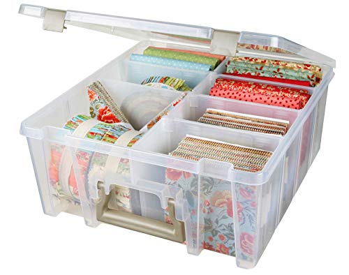 Art Bin 0365500 ArtBin 6990AB Super Satchel Double Deep, Portable Art & Craft Organizer with Handle, [1] Plastic Storage Case, Clear with Gold Accents, Clear & Gold