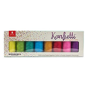 WonderFil, Specialty Thread Konfetti Pack, Double-Gassed Egyptian Cotton Thread, 50wt, Spectrum - Set of 8