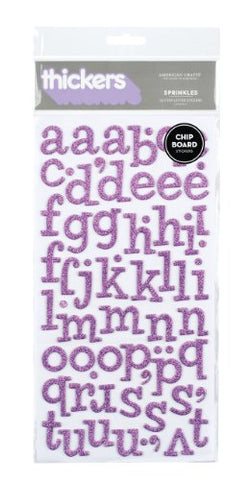 American Crafts Thickers Glitter Chipboard Letter Stickers, Sprinkles Lavender