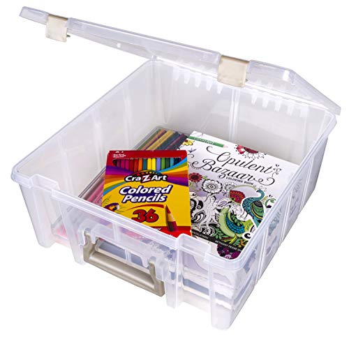 Art Bin 0365500 ArtBin 6990AB Super Satchel Double Deep, Portable Art & Craft Organizer with Handle, [1] Plastic Storage Case, Clear with Gold Accents, Clear & Gold