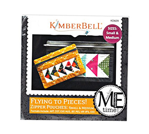 Kimberbell Flying to Pieces Zipper Pouches: Small & Medium Machine Embroidery Design CD Pattern