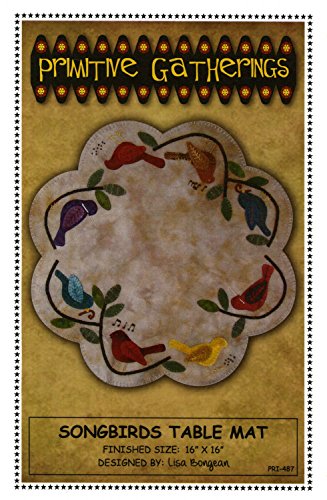 Songbirds Table Mat Felted Wool Fusible Applique Pattern 16" Scalloped Round Penny Rug Primitive