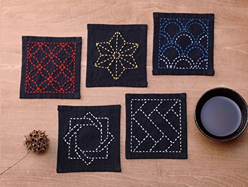 Olympus Sashiko Coasters Collection for Embroidery - 5 Pieces, Navy Blue