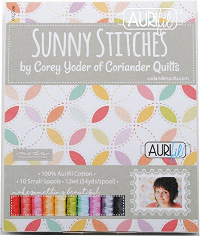 Aurifil USA Sunny Stitches Collection by Corey Yoder Cotton 12wt 10 Small Spools