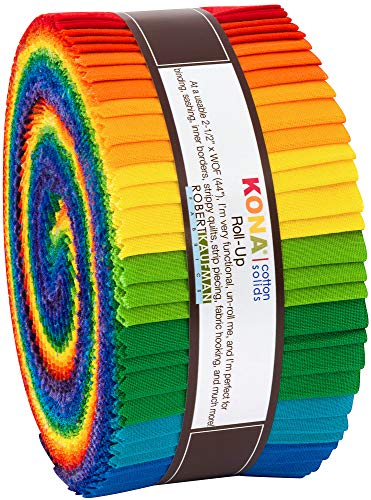 Kona Cotton Bright Rainbow Roll Up 40 2.5-inch Strips Jelly Roll Robert Kaufman