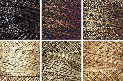 Valdani Perle Cotton Size 12 Embroidery Thread ''Essential Neutrals Kim Diehl'' Sampler Set - 6 Variegated Colors, 109 Yards Each